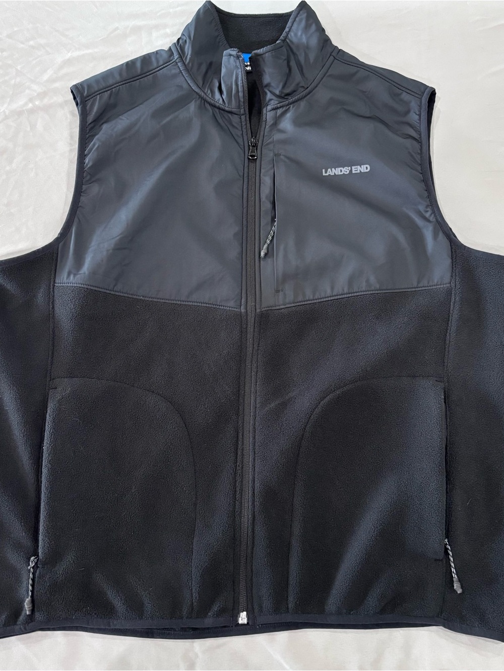Lands End Mens Large Black Fleece Vest Full Zip Pockets Outdoor Hiking